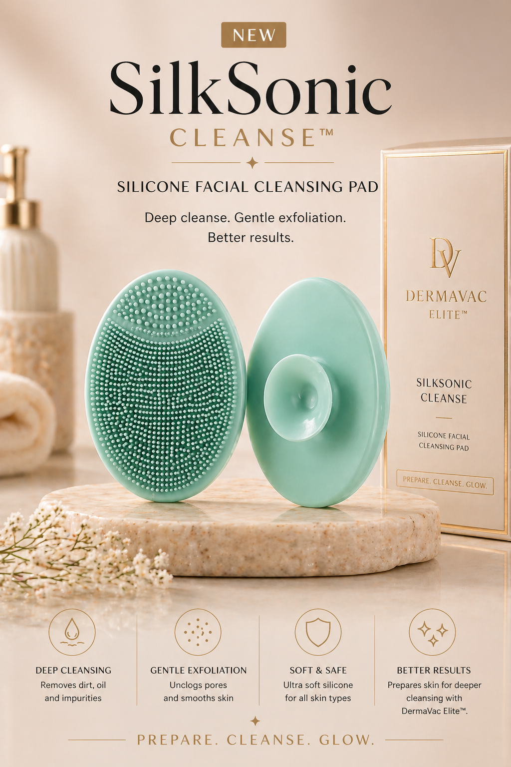 SilkSonic Cleanse™ – Silicone Facial Cleansing Brush for Deep Exfoliation