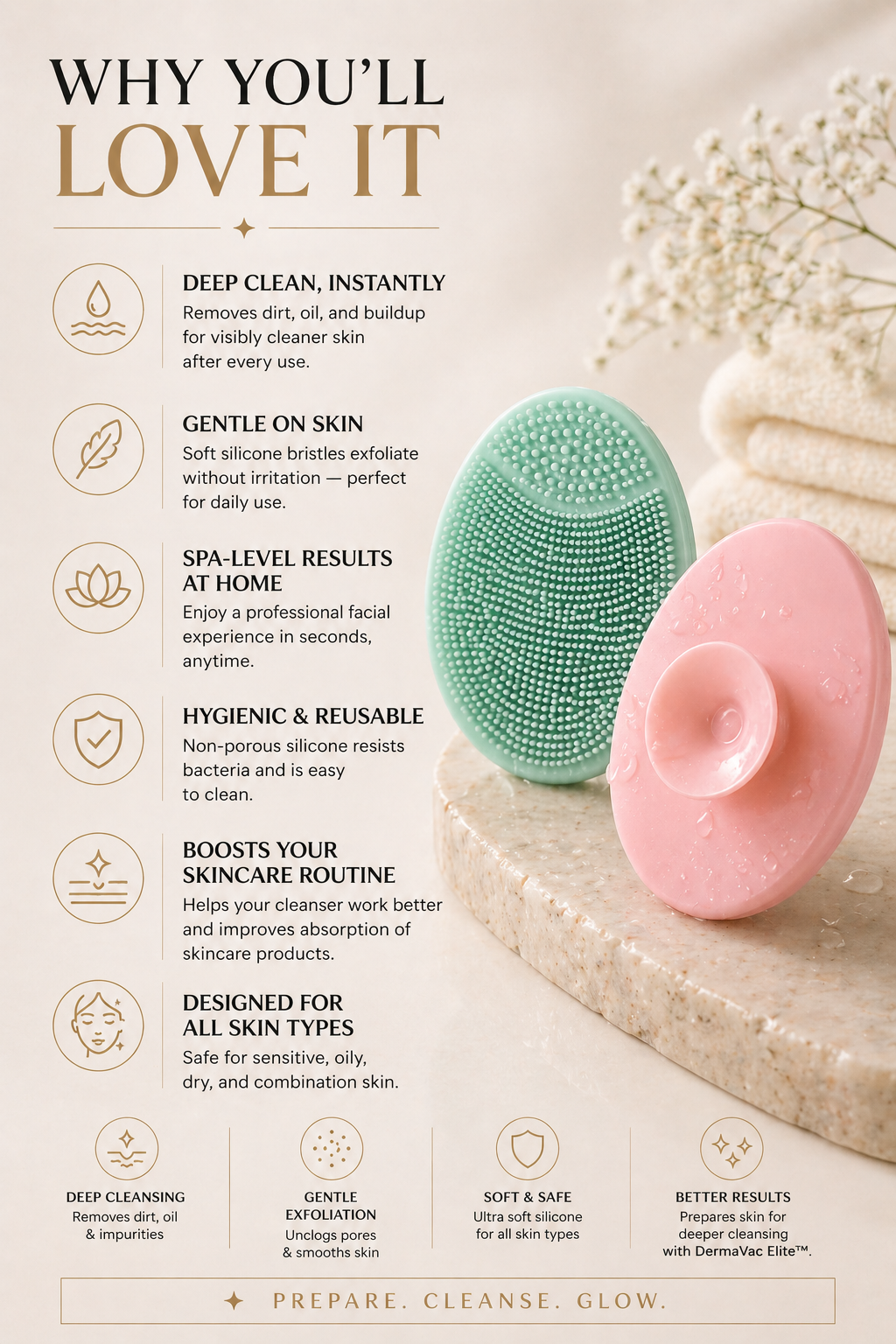 SilkSonic Cleanse™ – Silicone Facial Cleansing Brush for Deep Exfoliation