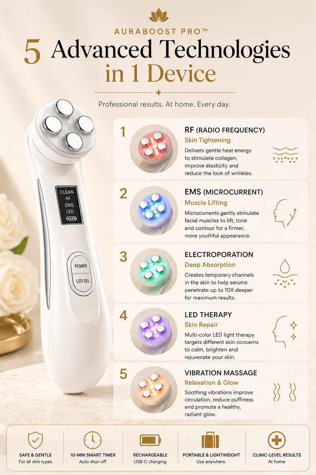 AuraBoost Pro™ – 5-in-1 RF EMS Skin Booster
